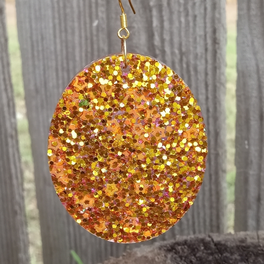 Sparkling Gold and Orange Oval Earrings